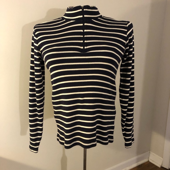 L.L. Bean dark Navy/White Striped sweater - Picture 2 of 5